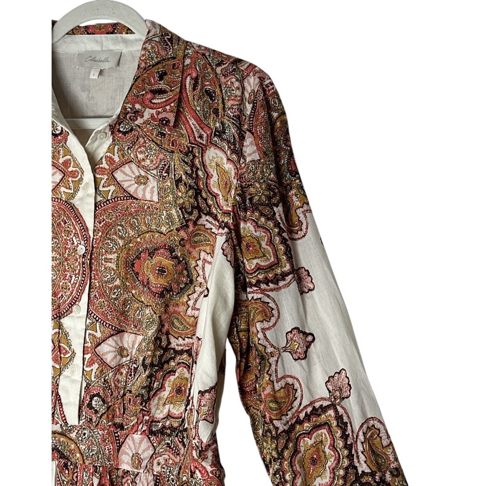 Cleobella Dress Women's Large Foulard Paisley Long Sleeve Elastic Back Button Up - Picture 9 of 12